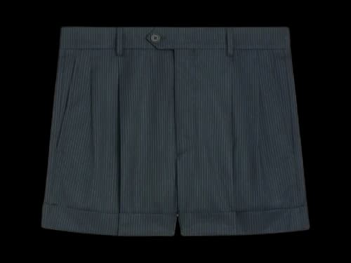 Celine High Waist Striped and Dotted Wool Skate Shorts Navy/Craie