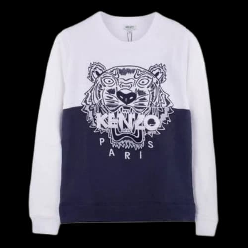 KENZO Black White Tiger Head Embroidered Round Neck Pullover Colorblock Hoodie 'White Blue' (Women's)