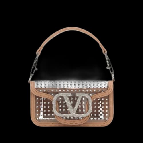 Valentino Lock Embellished Small Shoulder Shoulder Bag Brown