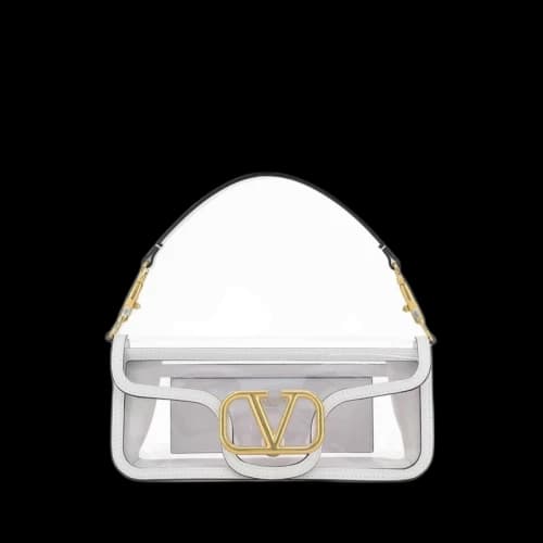 Valentino Loco Foldover Top Shoulder Shoulder Bag Gold/White