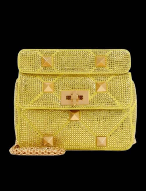 Valentino Roman Stud Small Shoulder Shoulder Bag Yellow
