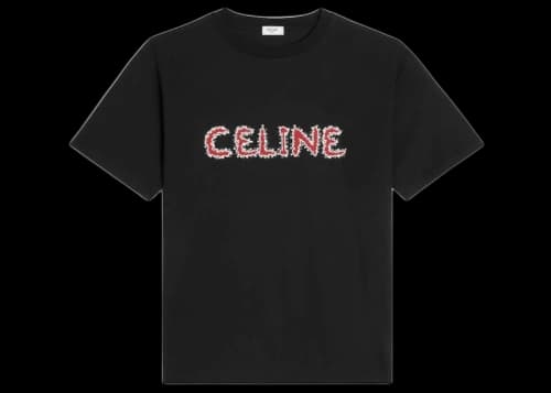 Celine Rhinestone Loose T-shirt In Cotton Jersey Black/Red