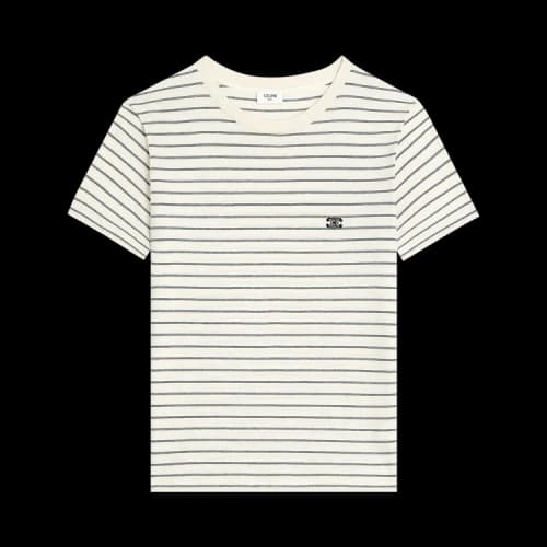 CELINE Regular Triomphe T-Shirt In Striped Jersey 'White/Grey/Black'