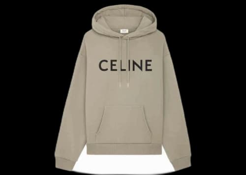 Celine Loose Celine Print Hoodie in Cotton Fleece Khaki/Black