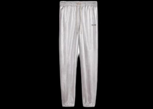 Celine Embroidered Track Pants In Cotton Fleece Silver