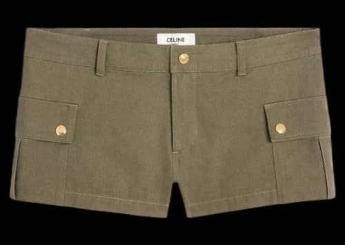 Celine Cargo Cotton Mini Shorts Khaki