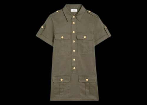 Celine Short Military Pockets in Lightweight Twill T-Shirt Dress Khaki