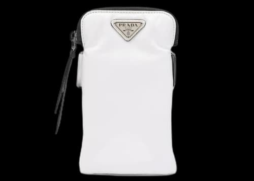 Prada Logo Plaque Phone Pouch White