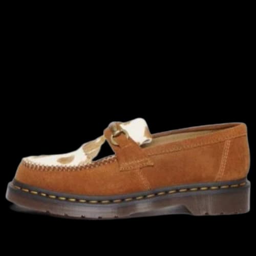 Dr.Martens Adrian Snaffle Hair-On Cow Print Kiltie Loafers 'Pecan Brown'