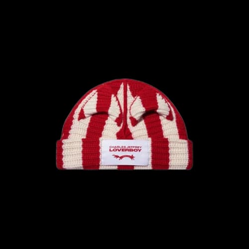 Charles Jeffrey Loverboy Striped Ears Beanie 'Red/Ecru'