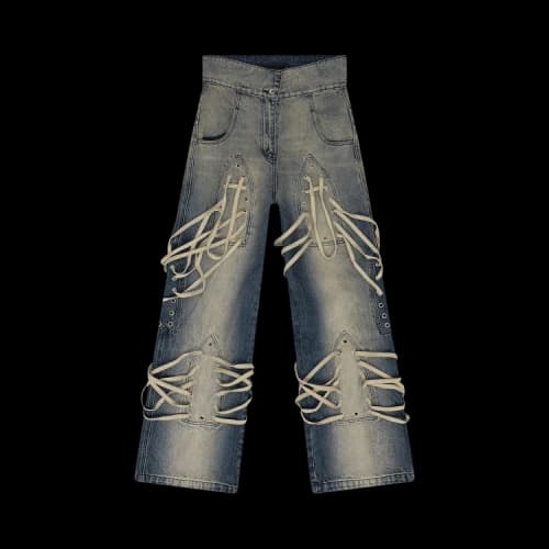 Who Decides War Laced Stained Wide Leg Jeans 'Indigo'