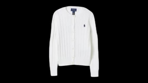Polo Ralph Lauren Kids Cable-Knit Cotton Cardigan Optic White/Navy