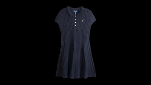 Polo Ralph Lauren Girls Short Sleeve Cotton Cable Knit Polo Dress Navy