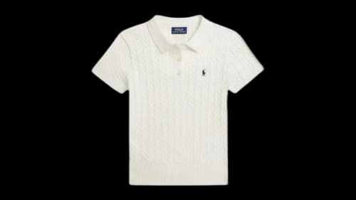 Polo Ralph Lauren Kids Short Sleeve Combed Cotton Mini Cable Knit Polo Shirt Paper White