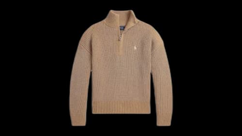 Polo Ralph Lauren Women's Girls Long-Sleeve Half-Zip Mock Neck Sweater Camel Heather