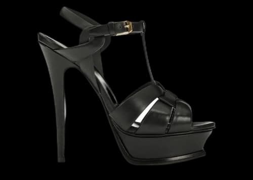 Saint Laurent Tribute Platform Sandal Heels Black Leather