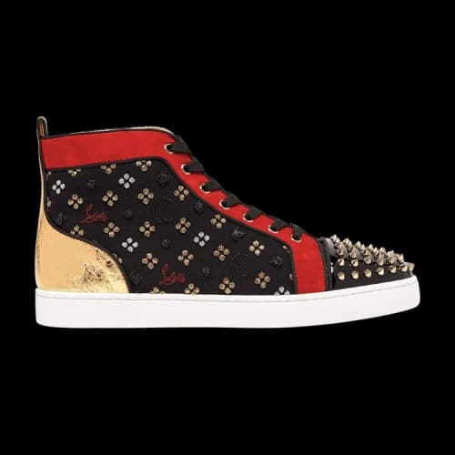Christian Louboutin Lou Spikes Orlato Flat 'Black Red Gold'