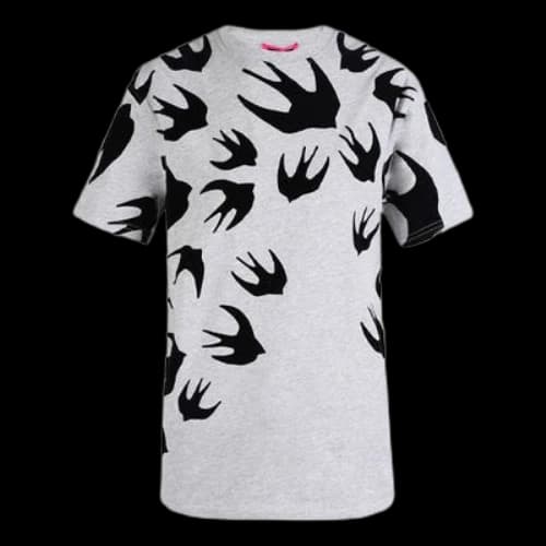 McQ Alexander McQueen Swallow Printing Round Neck Short Sleeve Gray