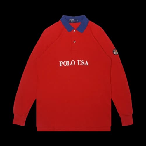 Pre-Owned Polo by Ralph Lauren Vintage Circa 1980's USA 2-Button Long-Sleeve Shirt 'Red'