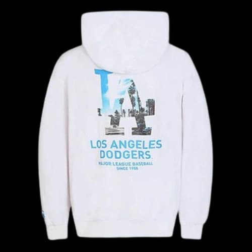 MLB LA hooded Large LOGO Printing Sports Long Sleeves Unisex White
