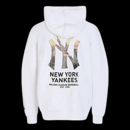 MLB NY hooded Large Logo Printing Sports Long Sleeves Unisex White