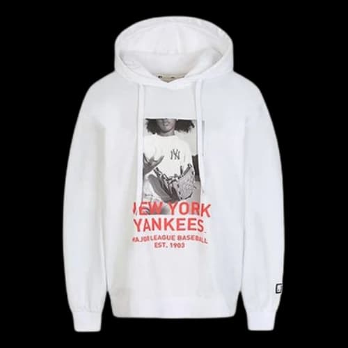 MLB NY hooded Long Sleeves Basic Large LOGO Printing Sports Unisex White