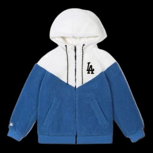 MLB Los Angeles Dodgers lamb's wool Hooded Jacket Unisex White Blue Splicing