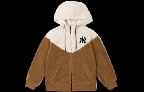 MLB New York Yankees Lambs Wool Hooded Jacket Unisex Beige/Khaki