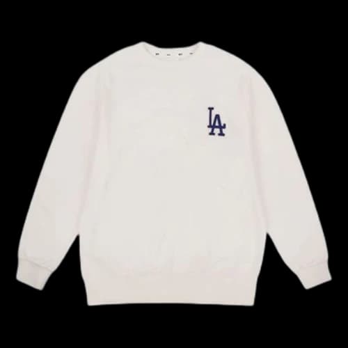 MLB Unisex NY/LA Long Sleeve Patch Logo Round-Neck Sweatshirt White