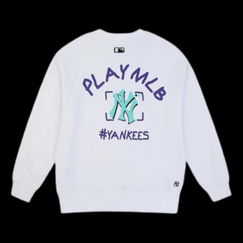 MLB Play Series Yankees Long Sleeve Loose Graffiti Sweater Unisex White