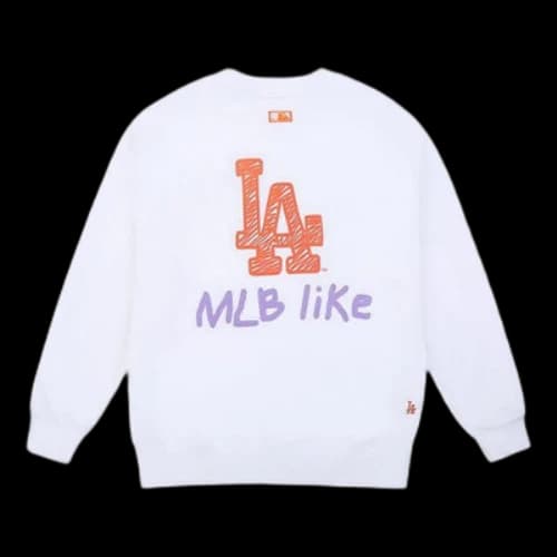 MLB LIKE Series Los Angeles Dodgers Long Sleeves Thin Loose Graffiti Printing Unisex White