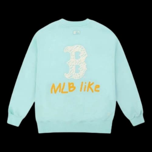 MLB LIKE Series Boston Red Sox Long Sleeves Thin Loose Graffiti Printing Unisex Mint Color