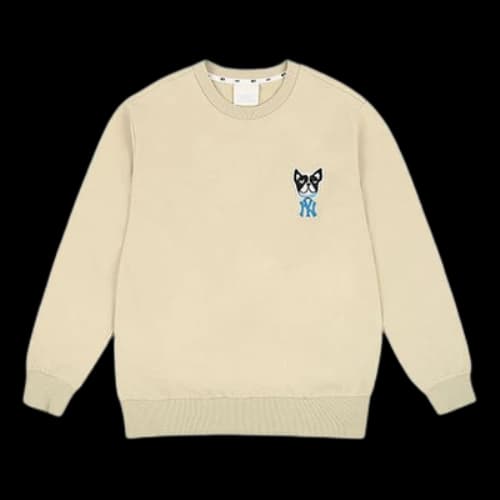 MLB Cartoon Series Embroidered Sports Round Neck Long Sleeves Unisex Khaki