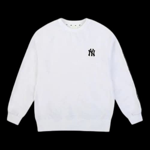 MLB NY New York Yankees Loose Casual Round Neck Long Sleeves Unisex White