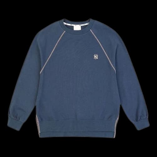 MLB Yankees Loose Side Athleisure Casual Sports Round Neck Long Sleeves Unisex Navy Blue