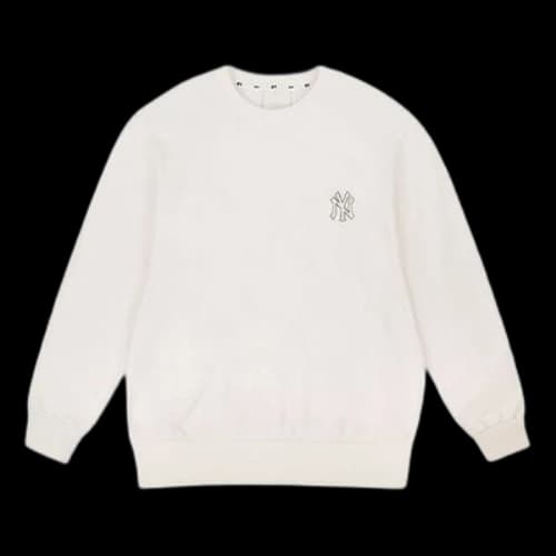 MLB New York Yankees Long Sleeves Classic Logo Embroidered Athleisure Casual Sports Round Neck Unisex White
