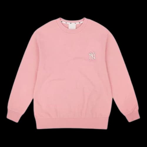 MLB Unisex New York Yankees Logo Embroidery Round-neck Sweatshirt Pink