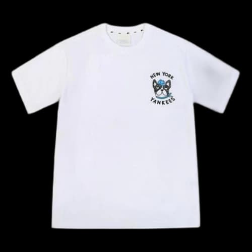 MLB Cartoon Series New York Yankees Basic Embroidered Round Neck Short Sleeve Unisex White