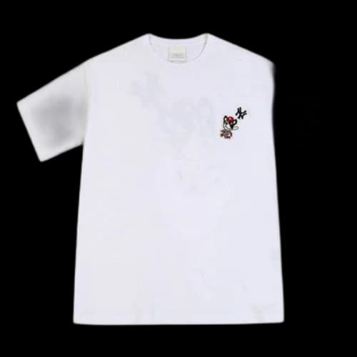MLB Cartoon Series New York Yankees Printing Sports Round Neck Loose Short Sleeve Unisex White