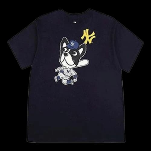 MLB Cartoon Series Loose Printing Round Neck Short Sleeve Unisex Navy Blue