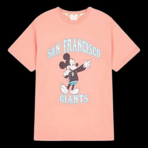 MLB Disney Mickey Crossover New York Yankees Basic Printing Round Neck Short Sleeve Unisex Pink