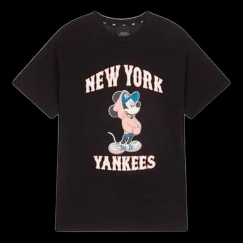 MLB Disney Mickey Crossover New York Yankees Basic Printing Round Neck Short Sleeve Unisex Black