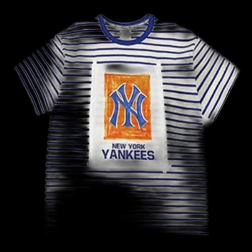 MLB Yankees Big Logo Printing Stripe Round Neck Short Sleeve Unisex White