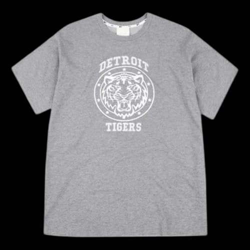 MLB Cartoon Series Detroit Tigers Printing Athleisure Casual Sports Round Neck Loose Short Sleeve Unisex Gray