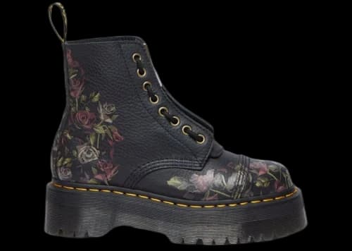Dr. Martens Sinclair Decayed Roses Tumbled Nappa Leather Lace Up Boot Black (Women's)