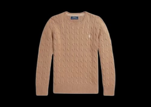 Polo Ralph Lauren Long-Sleeve Cotton Cable-Knit Crewneck Sweater Camel Heather