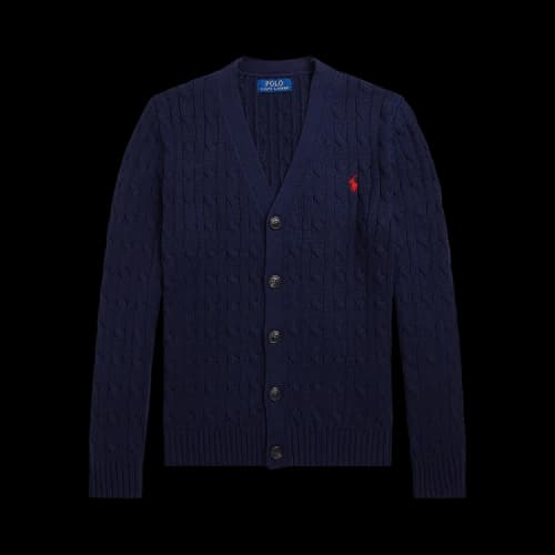 Polo Ralph Lauren Long-Sleeve Cable Knit V Neck Cardigan Sweater 'Navy'