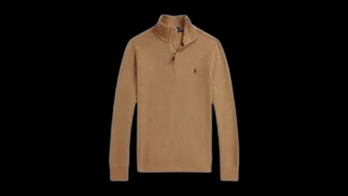 Polo Ralph Lauren Kids Long Sleeve French Rib Solid Half-Zip Pullover Camel