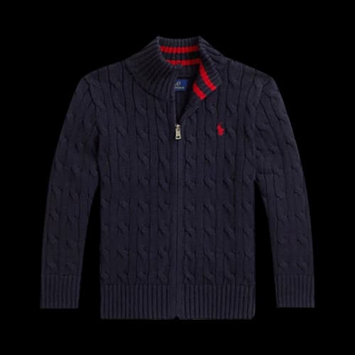 Polo Ralph Lauren Long-Sleeve Cotton Cable Knit Full Zip Mockneck Sweater 'Navy'
