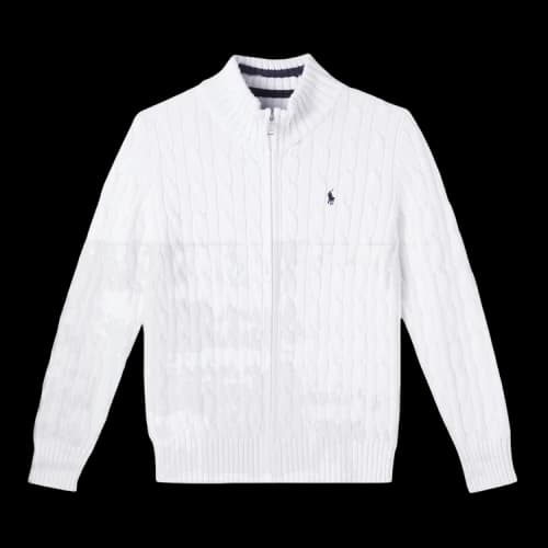 Polo Ralph Lauren Long Sleeve Cotton Cable Knit Full ZIp Mockneck Sweater 'White'